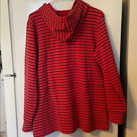 L.L. Bean Misses Large Regular Cotton Red Striped Button Up Jacket Pockets - Picture 5 of 5